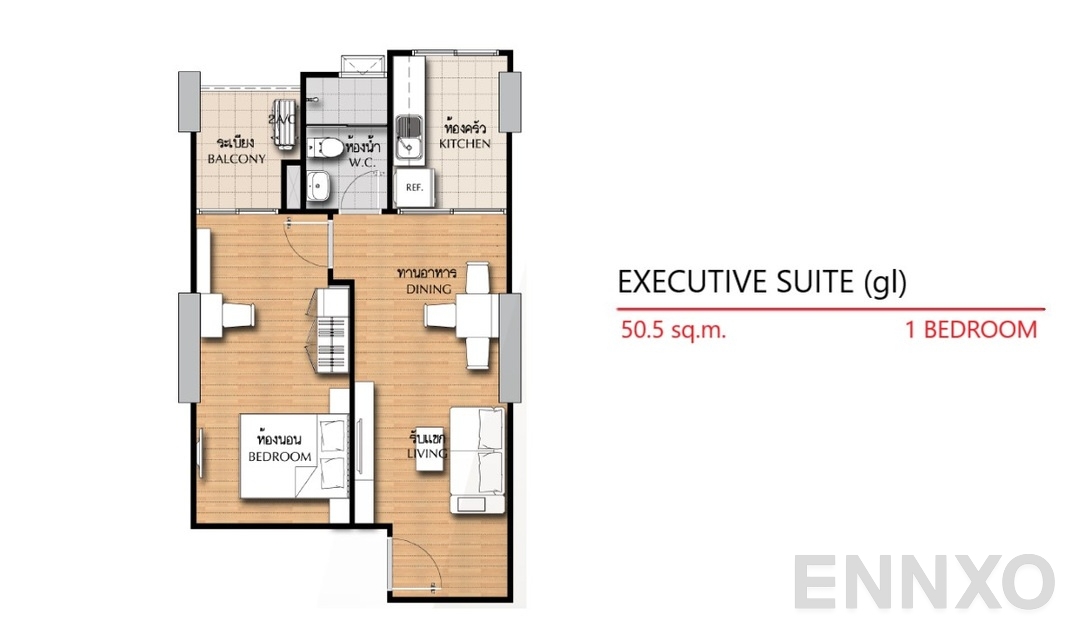 รูปแปลนห้อง 1 Bedroom EX(gl) (50.5 ตร.ม.) ของโครงการ ศุภาลัย วิสต้า ห้าแยกปากเกร็ด