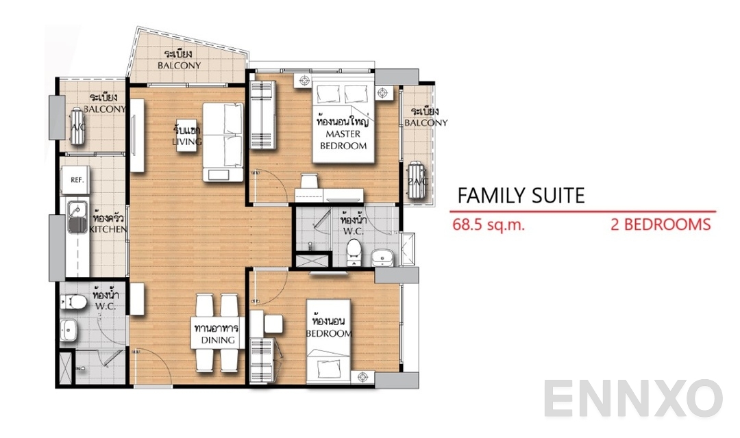 รูปแปลนห้อง 2 Bedrooms FS (68.5 ตร.ม.) ของโครงการ ศุภาลัย วิสต้า ห้าแยกปากเกร็ด