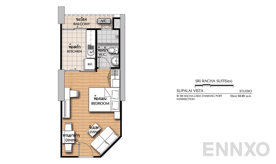 รูปแปลนห้อง Studio SS(ex) (33 ตร.ม.) ของโครงการ ศุภาลัย วิสต้า ศรีราชา - แยกท่าเรือแหลมฉบัง
