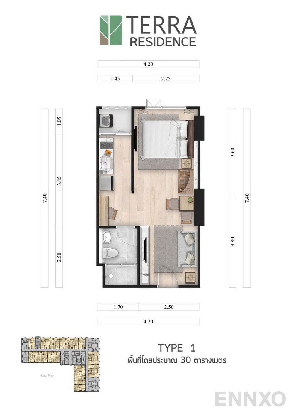 รูปแปลนห้อง 1 Bedroom TYPE 1 ของโครงการ เทอร์ร่า เรสซิเดนซ์