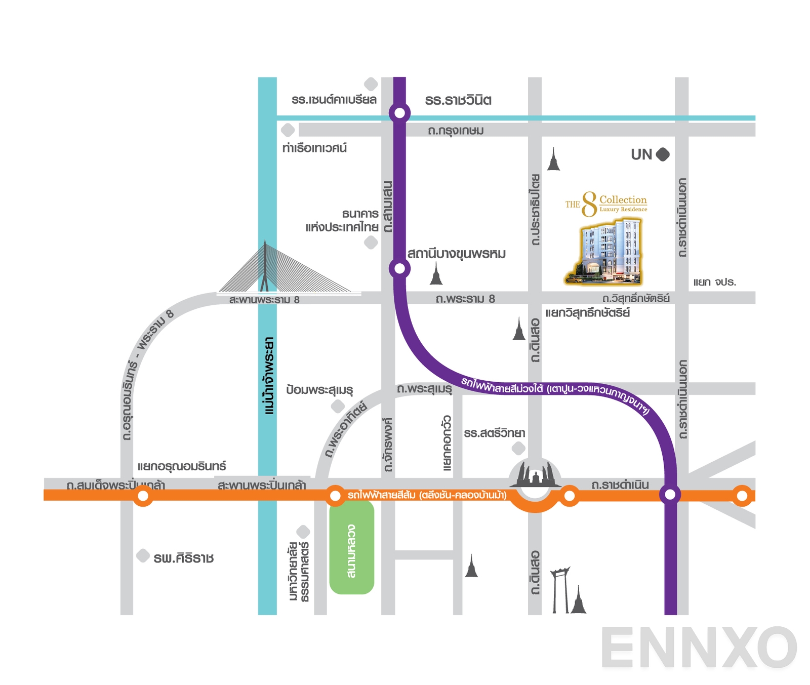 ภาพแผนที่แสดงที่ตั้งโครงการ The 8 Collection
(ดิ เอท คอลเลคชั่น) และสถานที่โดยรอบ