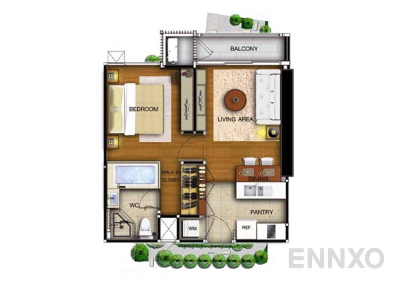 รูปแปลนห้อง 1 Bedroom ของโครงการ ดิ แอดเดรส อโศก
