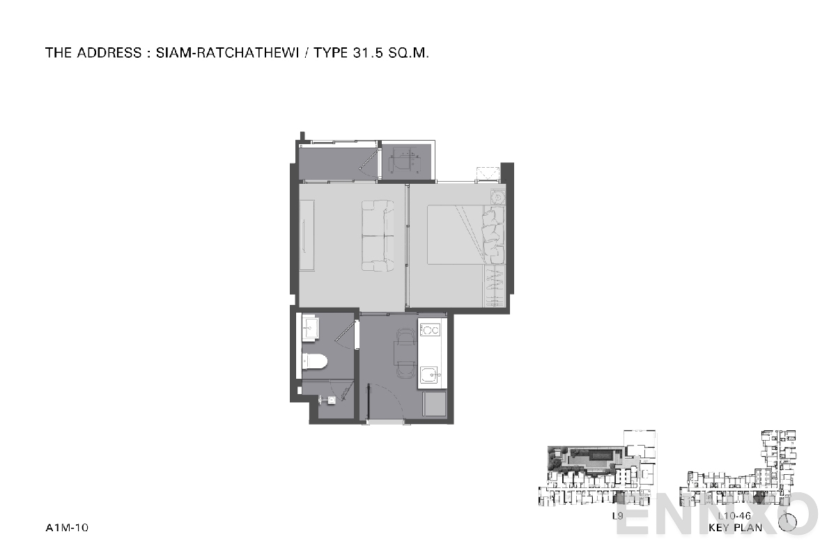 รูปแปลนห้อง TYPE A1 31.0-31.5 SQ.M._1 ของโครงการ ดิ แอดเดรส สยาม-ราชเทวี