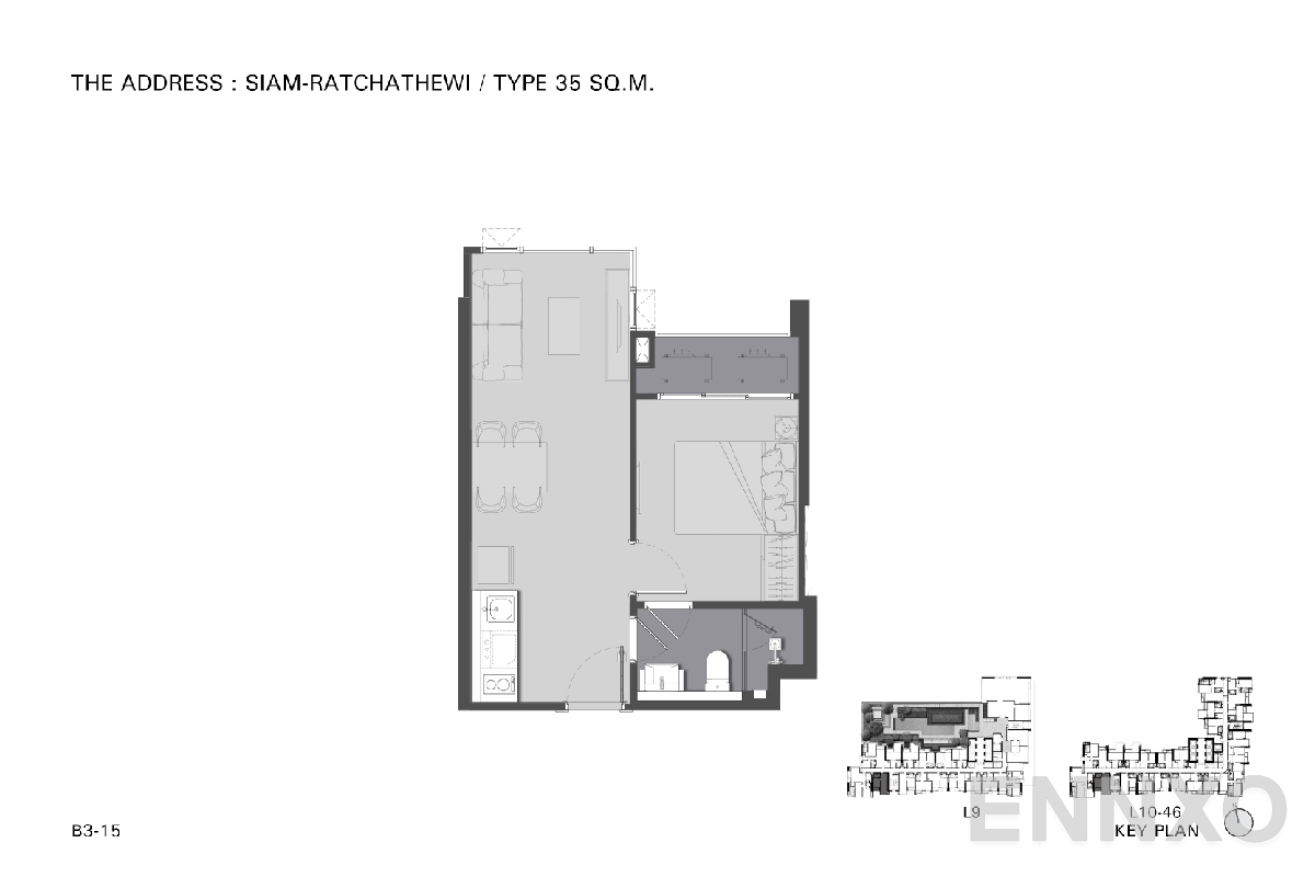 รูปแปลนห้อง TYPE B3 35 SQ.M._11 ของโครงการ ดิ แอดเดรส สยาม-ราชเทวี