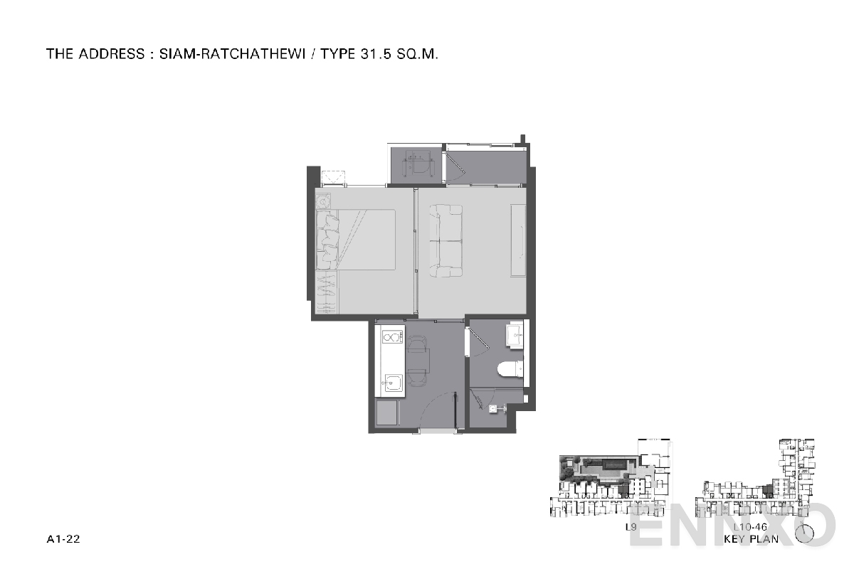 รูปแปลนห้อง TYPE A1 31.0-31.5 SQ.M._3 ของโครงการ ดิ แอดเดรส สยาม-ราชเทวี