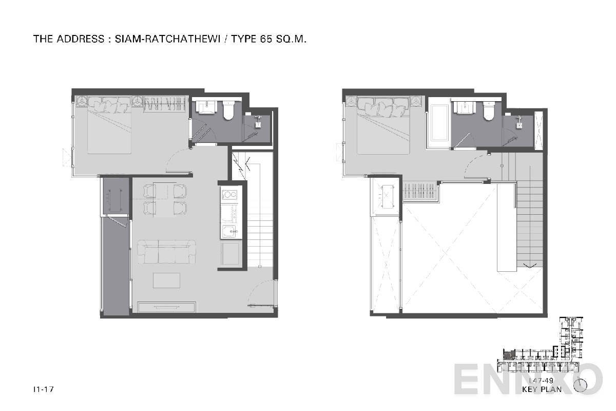 รูปแปลนห้อง TYPE I1 65 SQ.M. ของโครงการ ดิ แอดเดรส สยาม-ราชเทวี