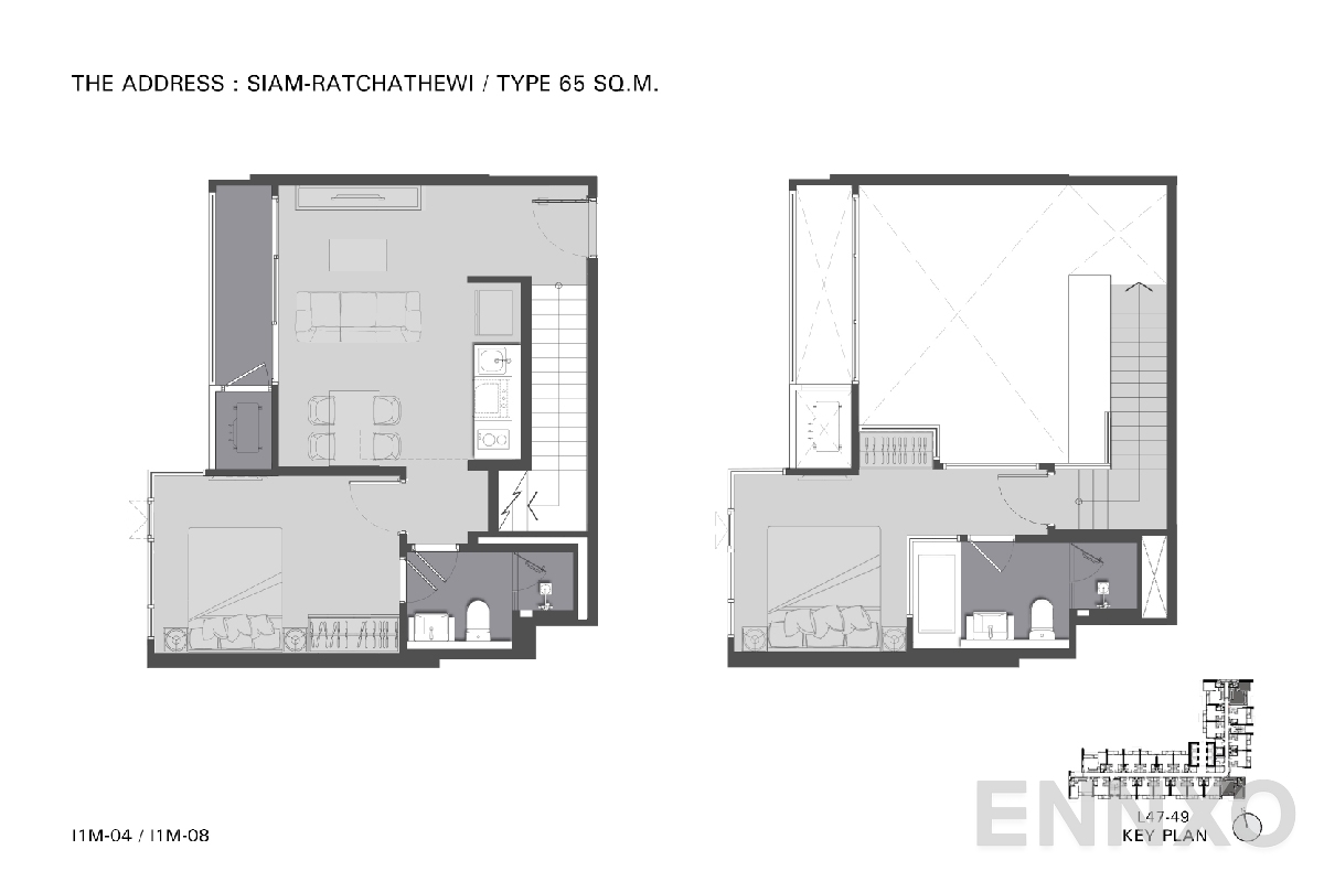 รูปแปลนห้อง TYPE I1M 65 SQ.M. ของโครงการ ดิ แอดเดรส สยาม-ราชเทวี