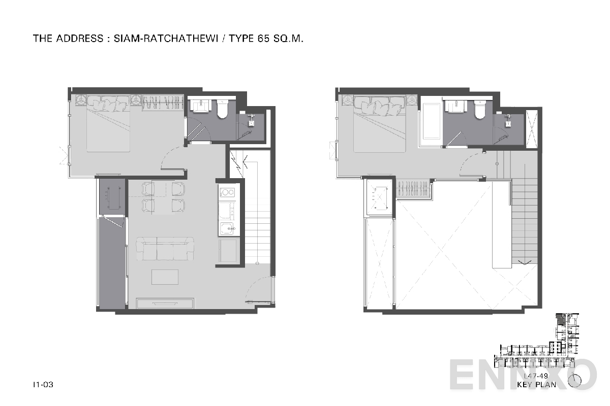 รูปแปลนห้อง TYPE I1 65 SQ.M. ของโครงการ ดิ แอดเดรส สยาม-ราชเทวี