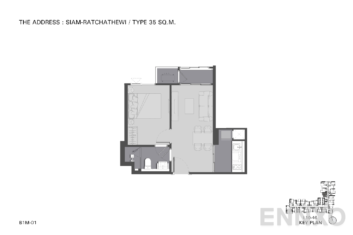 รูปแปลนห้อง TYPE B1 35 SQ.M._4 ของโครงการ ดิ แอดเดรส สยาม-ราชเทวี