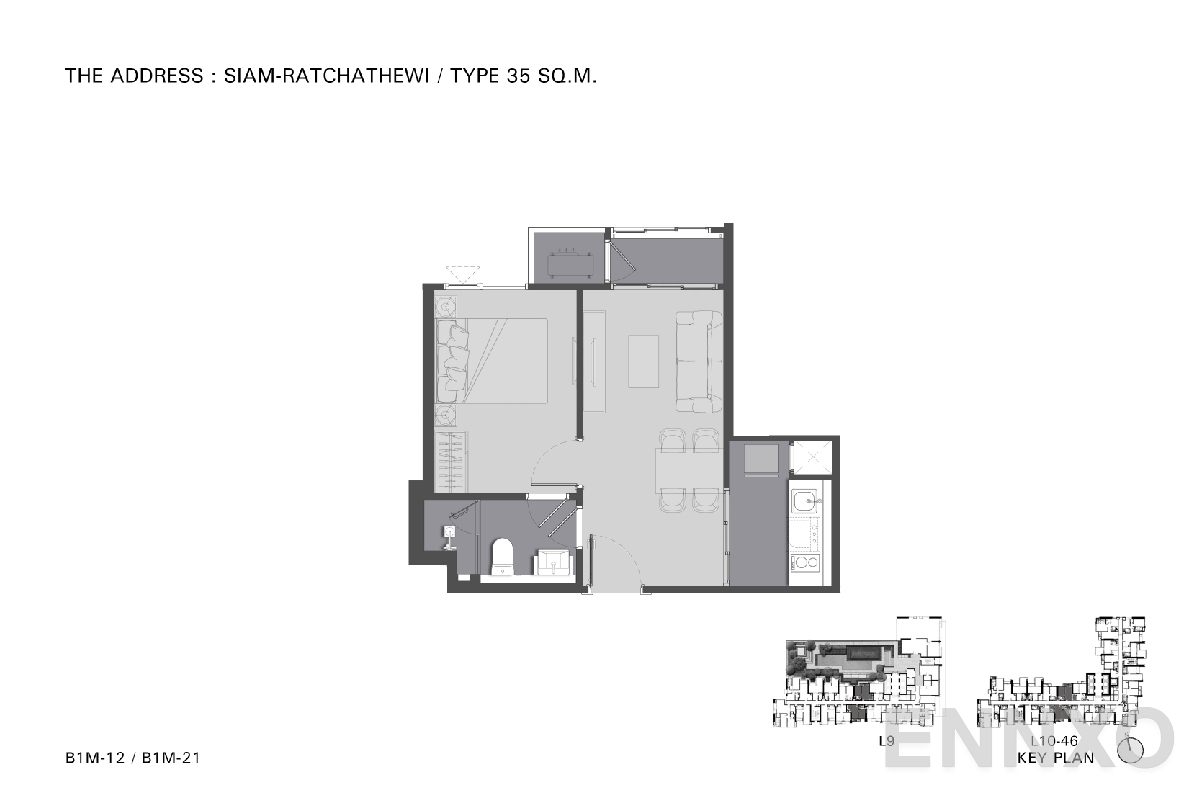 รูปแปลนห้อง TYPE B1 35 SQ.M._5 ของโครงการ ดิ แอดเดรส สยาม-ราชเทวี