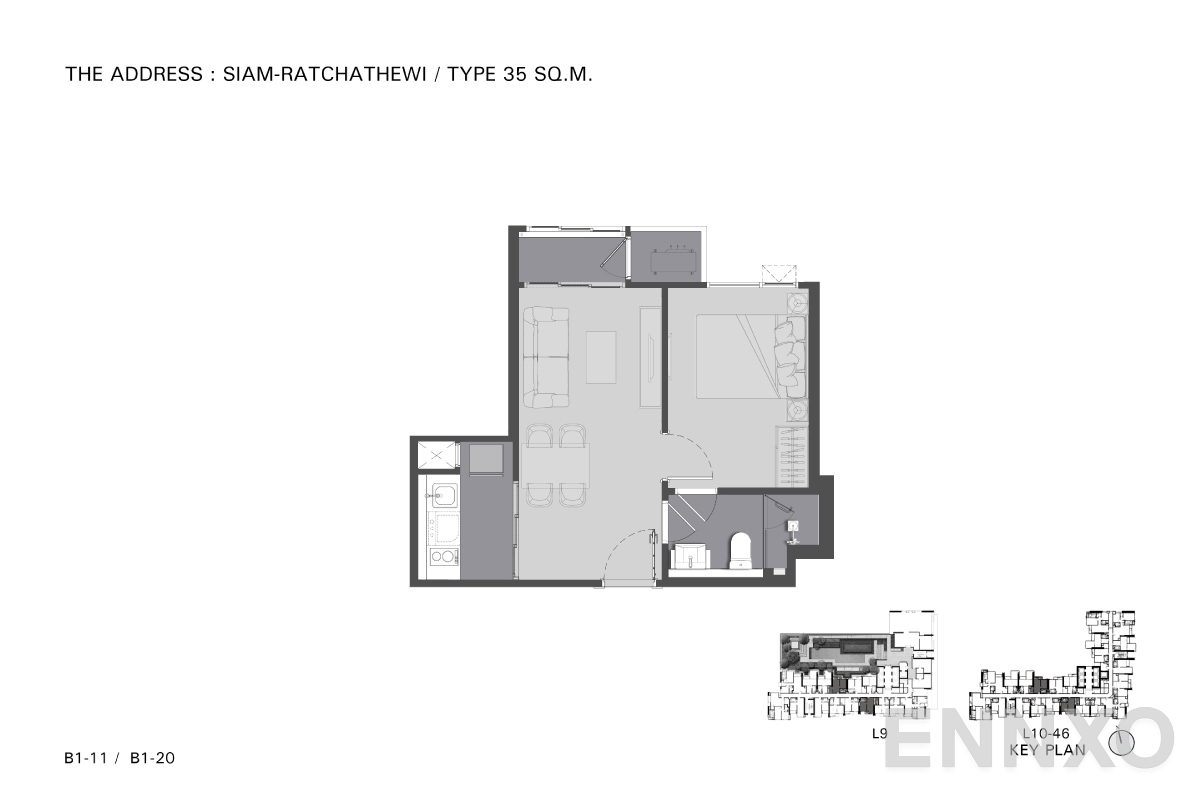 รูปแปลนห้อง TYPE B1 35 SQ.M._6 ของโครงการ ดิ แอดเดรส สยาม-ราชเทวี