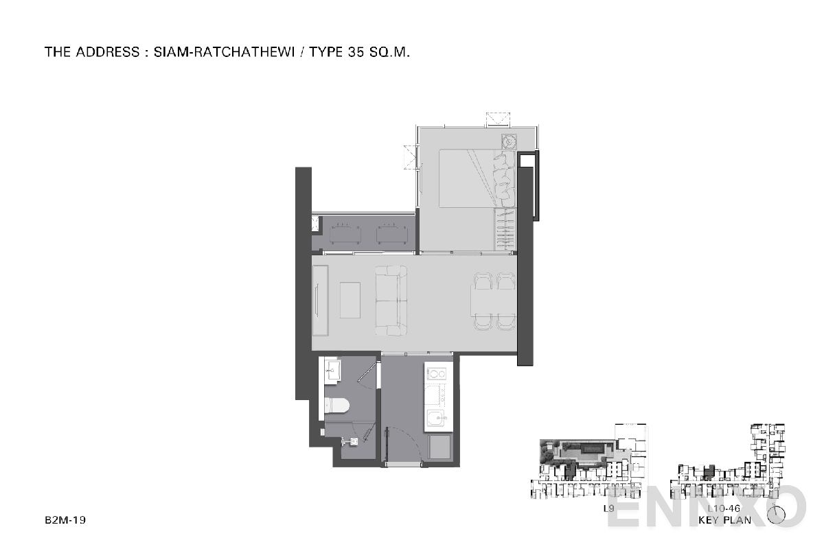 รูปแปลนห้อง TYPE B2 35 SQ.M._7 ของโครงการ ดิ แอดเดรส สยาม-ราชเทวี