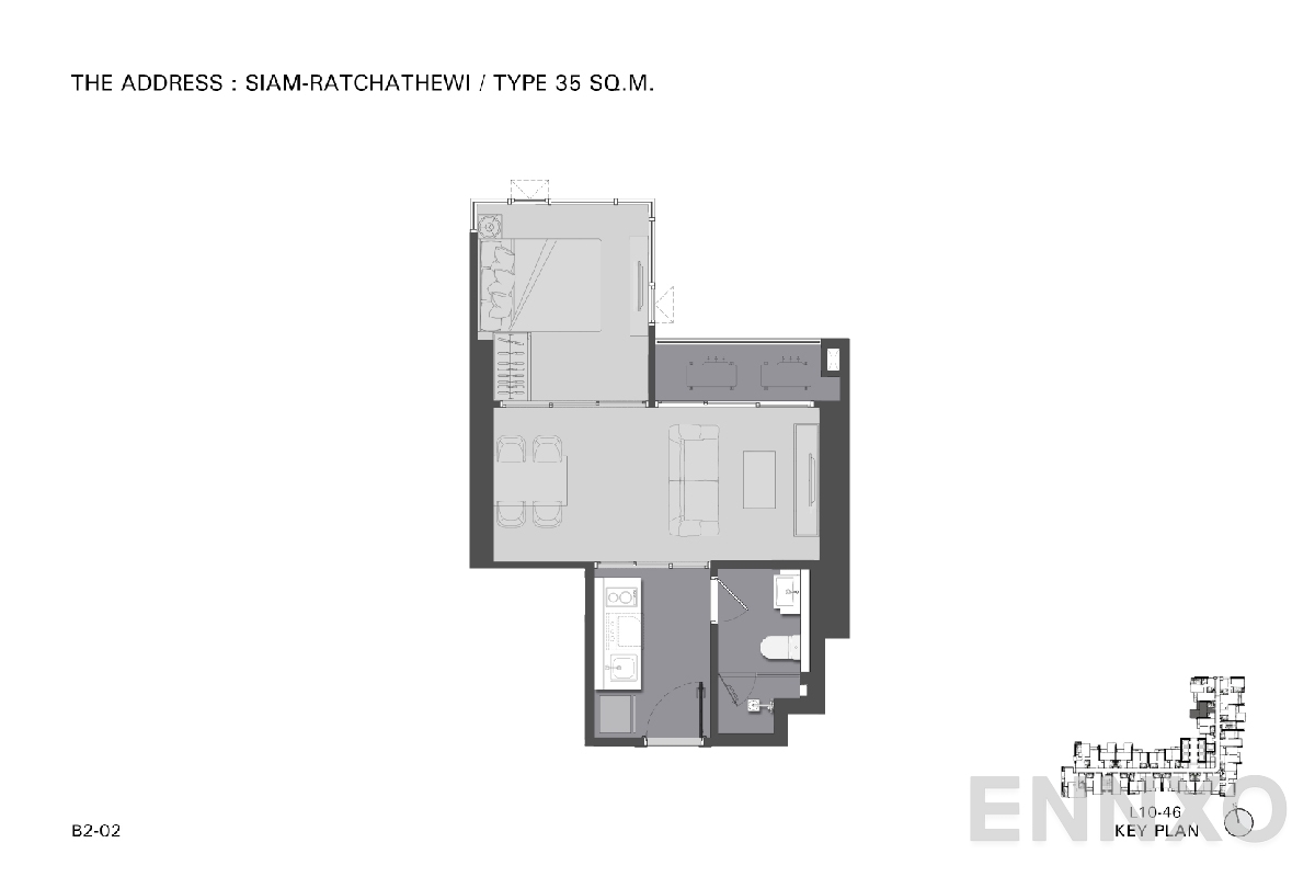รูปแปลนห้อง TYPE B2 35 SQ.M._8 ของโครงการ ดิ แอดเดรส สยาม-ราชเทวี