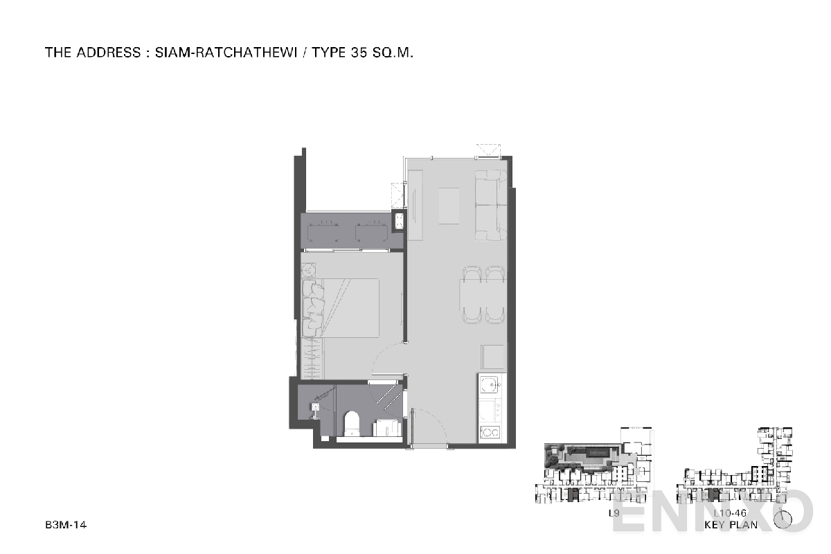 รูปแปลนห้อง TYPE B3 35 SQ.M._10 ของโครงการ ดิ แอดเดรส สยาม-ราชเทวี