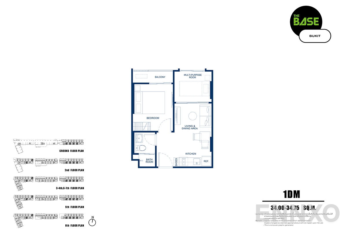 รูปแปลนห้อง 1dm ของโครงการ เดอะ เบส บูกิต - ภูเก็ต