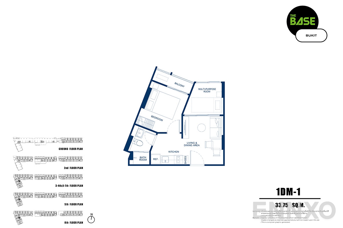 รูปแปลนห้อง 1dm-1 ของโครงการ เดอะ เบส บูกิต - ภูเก็ต