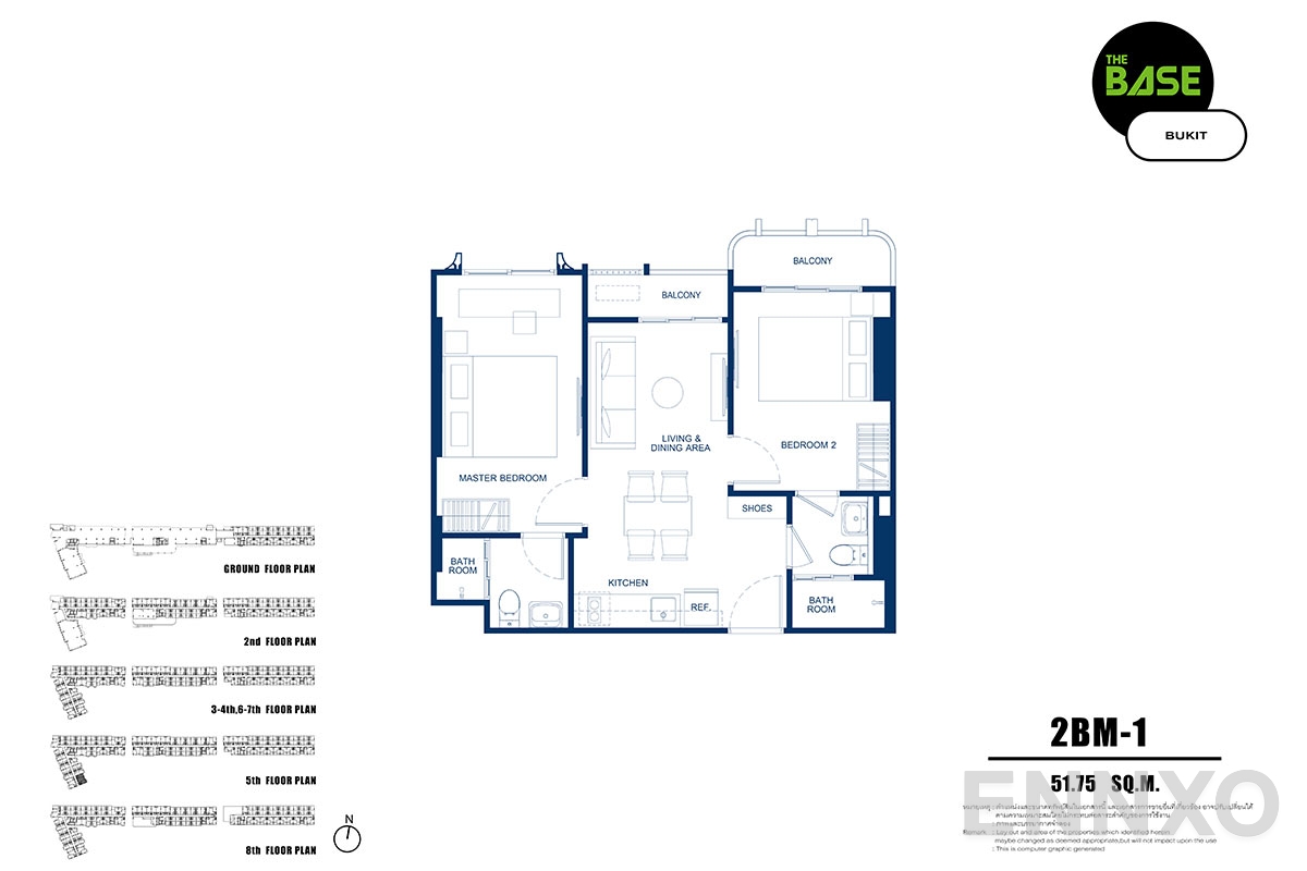 รูปแปลนห้อง 2bm-1 ของโครงการ เดอะ เบส บูกิต - ภูเก็ต