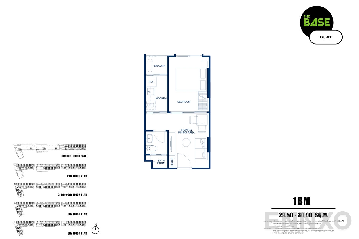 รูปแปลนห้อง 1bm ของโครงการ เดอะ เบส บูกิต - ภูเก็ต