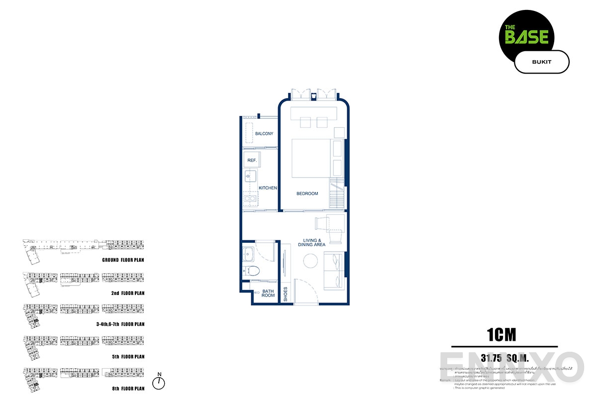 รูปแปลนห้อง 1cm ของโครงการ เดอะ เบส บูกิต - ภูเก็ต
