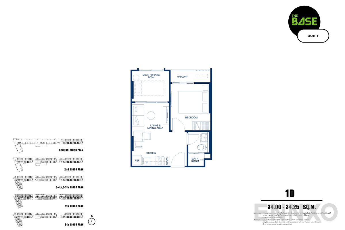 รูปแปลนห้อง 1d ของโครงการ เดอะ เบส บูกิต - ภูเก็ต