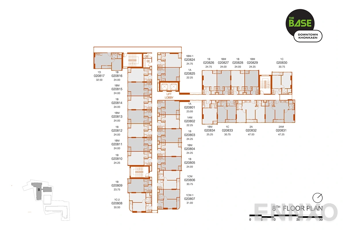 แปลนชั้น B-8F ของโครงการ The Base Downtown Khonkaen
