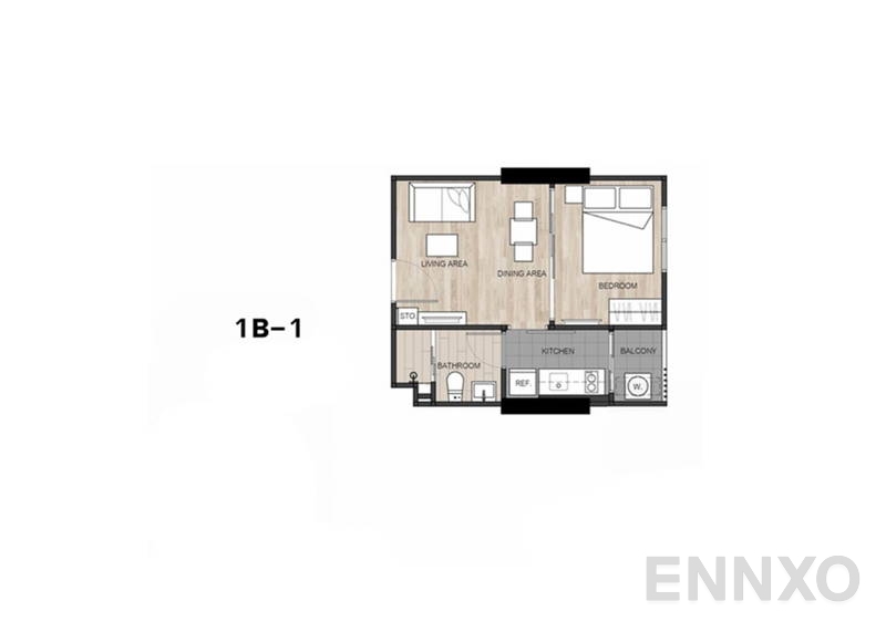 รูปแปลนห้อง 1 Bedroom ของโครงการ เดอะ เบส การ์เดน พระราม 9