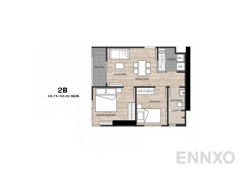 รูปแปลนห้อง 2 Bedroom ของโครงการ เดอะ เบส การ์เดน พระราม 9