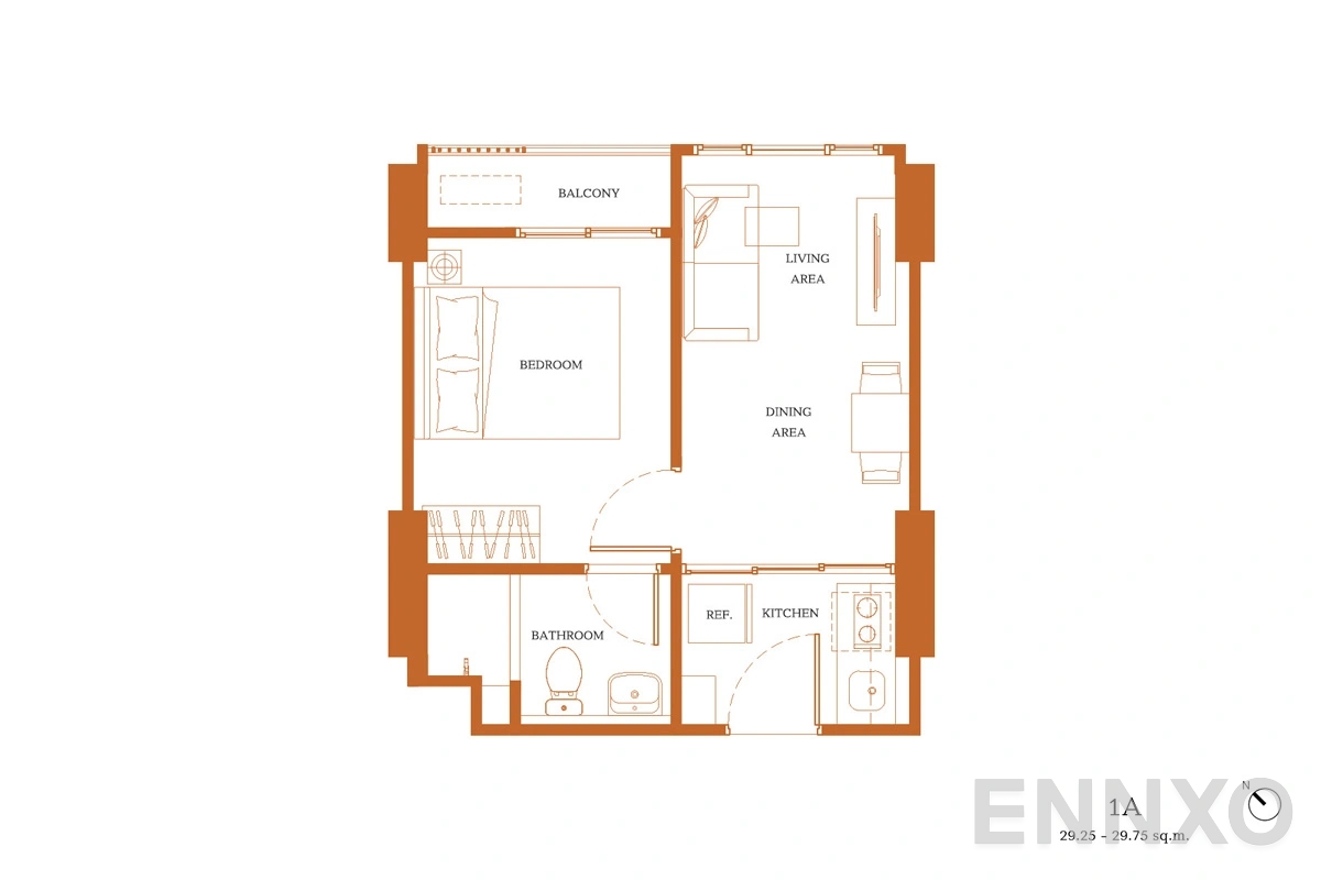 รูปแปลนห้อง 1A ของโครงการ เดอะ เบส ไฮท์ - เชียงใหม่