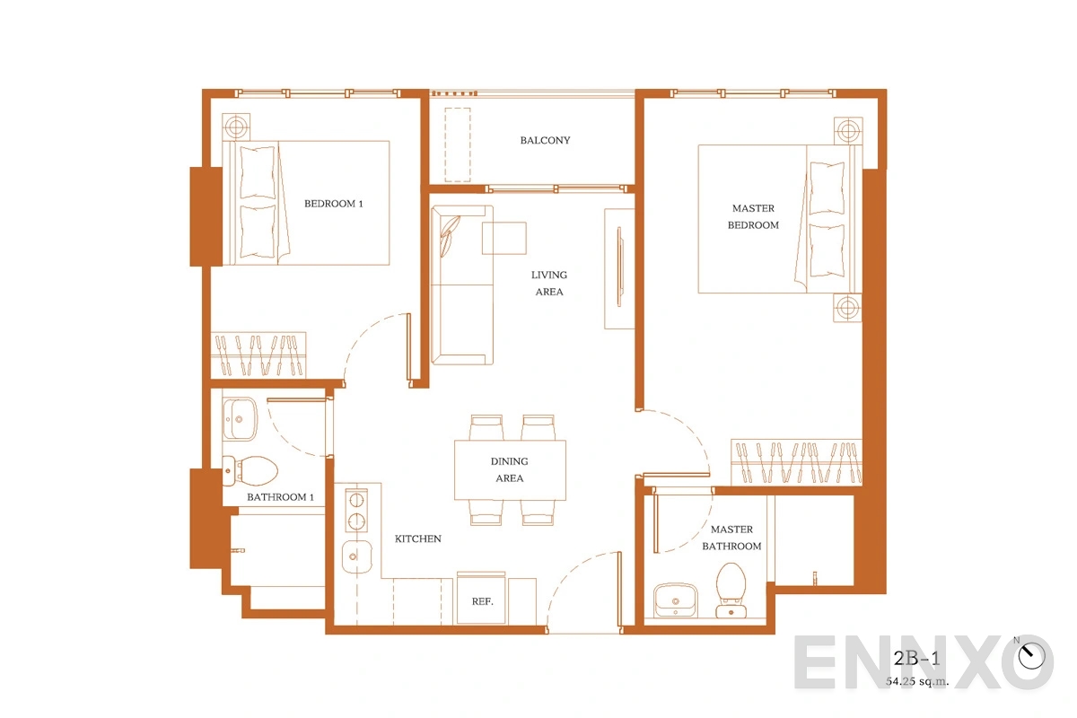 รูปแปลนห้อง 2B-1 ของโครงการ เดอะ เบส ไฮท์ - เชียงใหม่