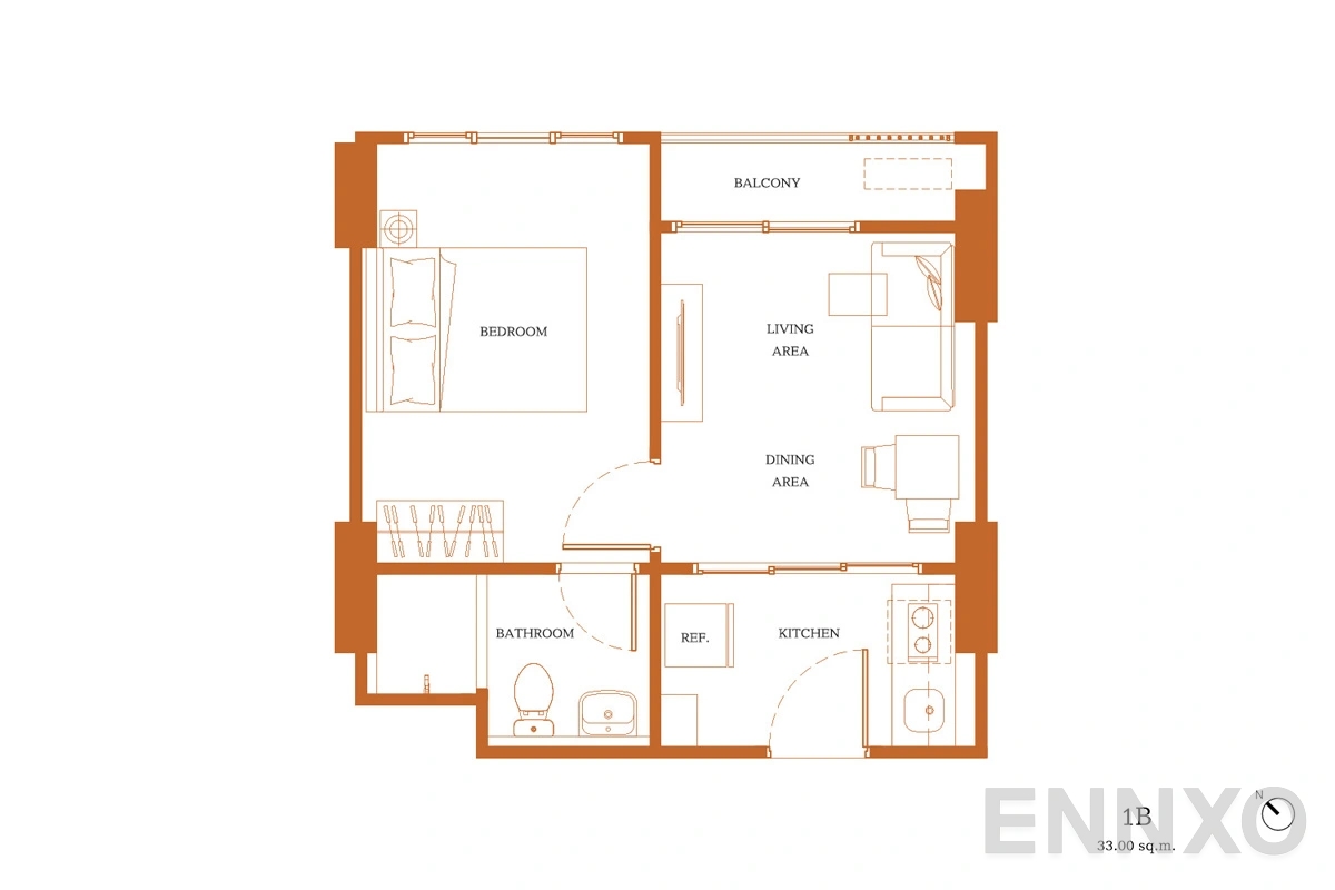 รูปแปลนห้อง 1B ของโครงการ เดอะ เบส ไฮท์ - เชียงใหม่