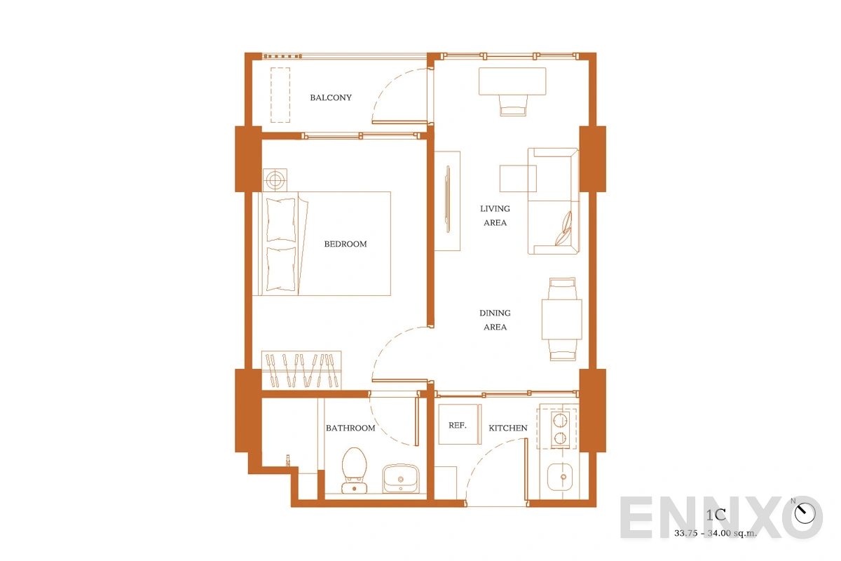 รูปแปลนห้อง 1C ของโครงการ เดอะ เบส ไฮท์ - เชียงใหม่