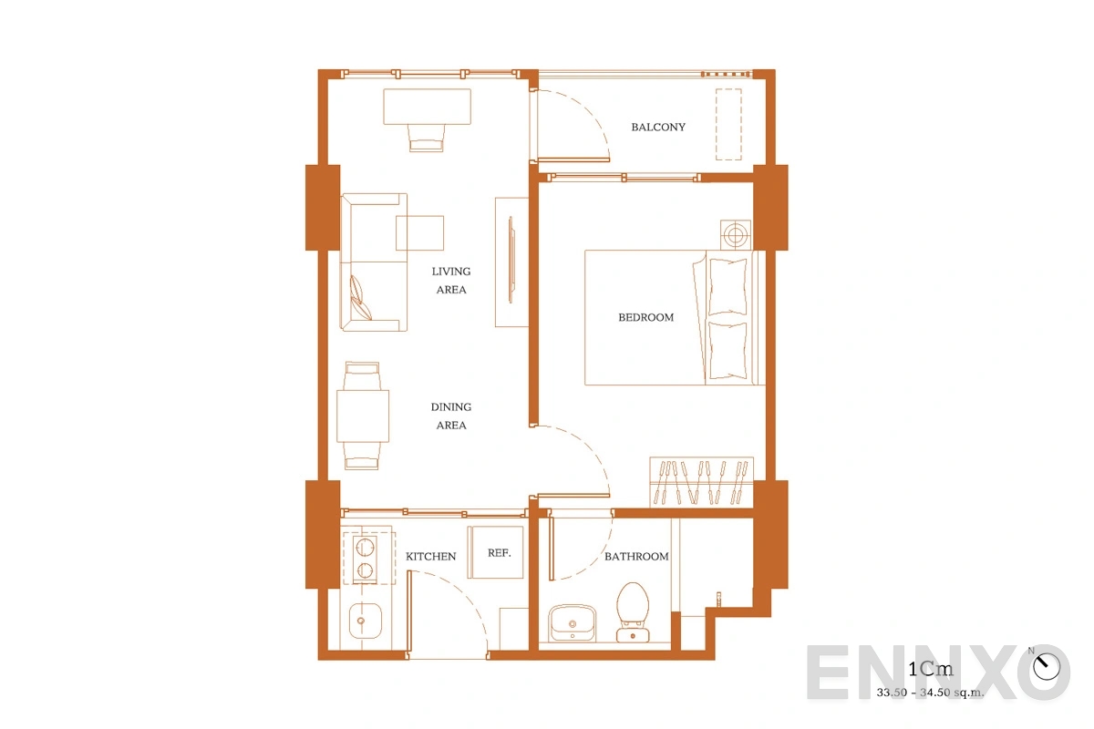 รูปแปลนห้อง 1CM ของโครงการ เดอะ เบส ไฮท์ - เชียงใหม่