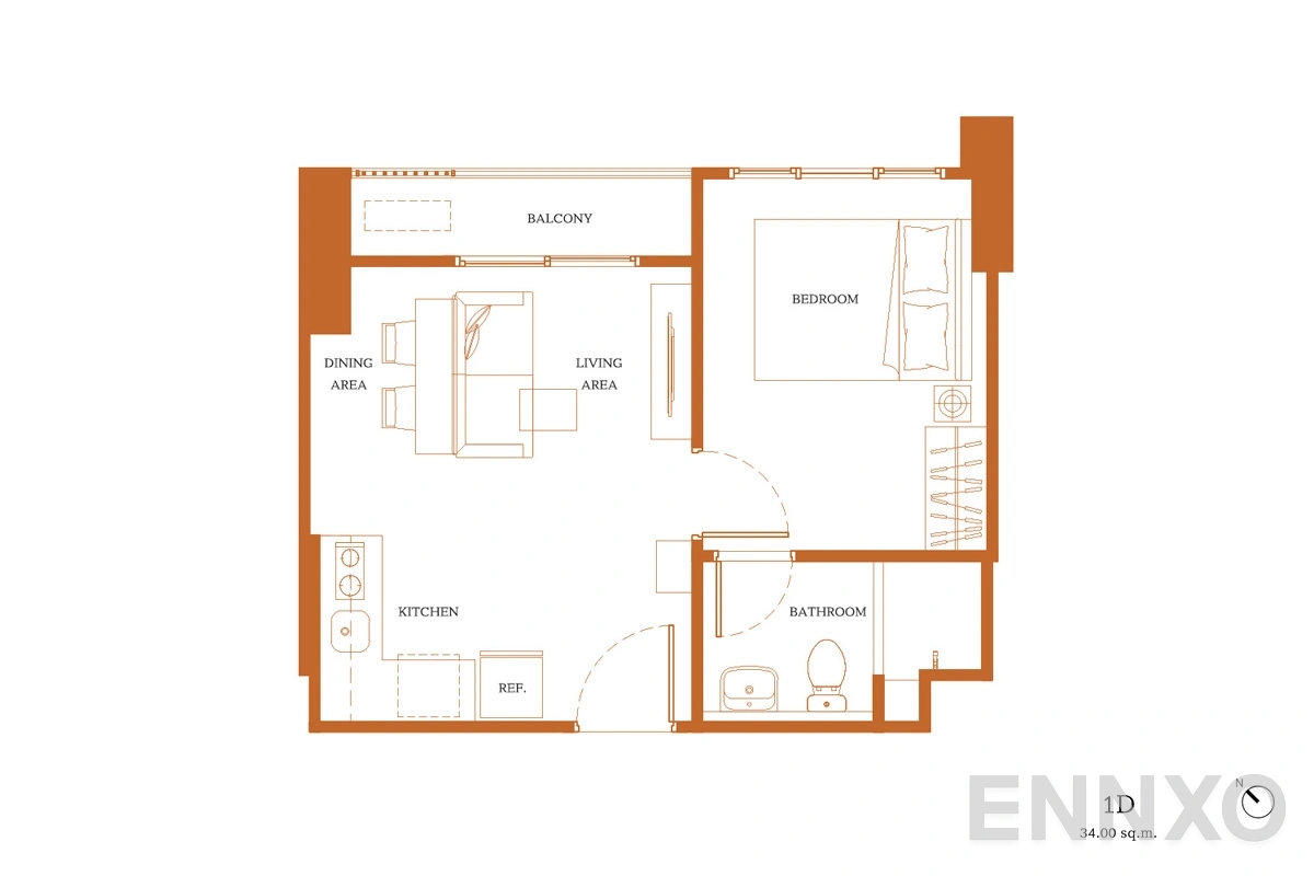 รูปแปลนห้อง 1D ของโครงการ เดอะ เบส ไฮท์ - เชียงใหม่