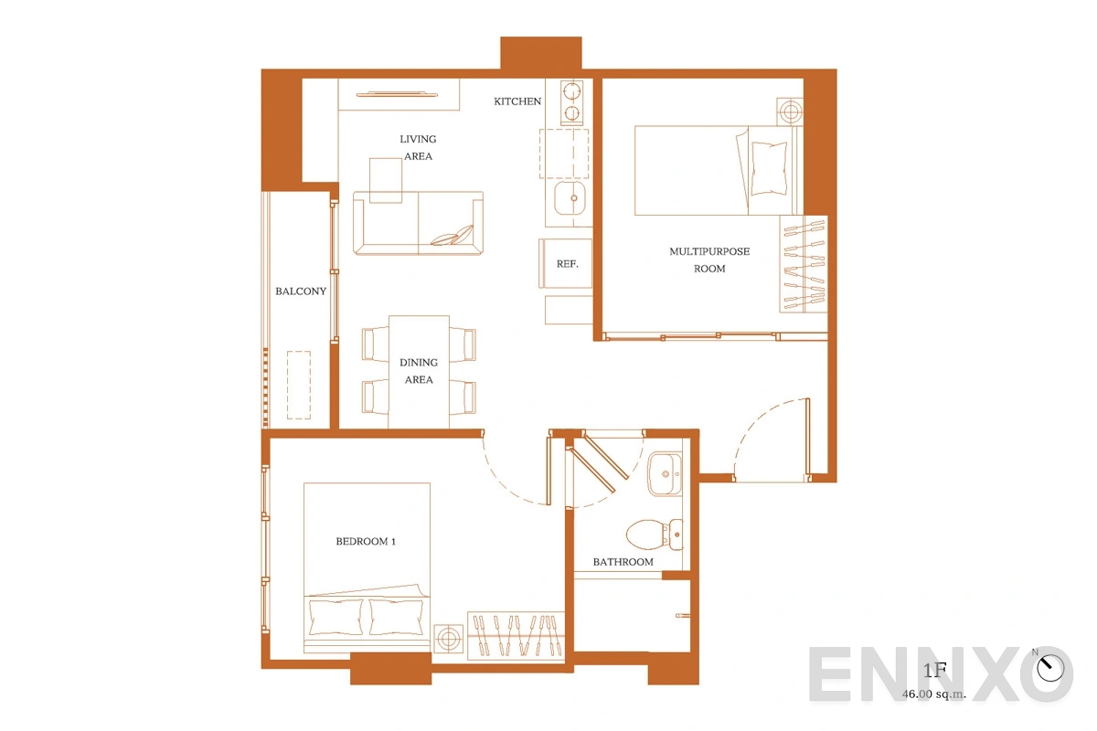 รูปแปลนห้อง 1F ของโครงการ เดอะ เบส ไฮท์ - เชียงใหม่