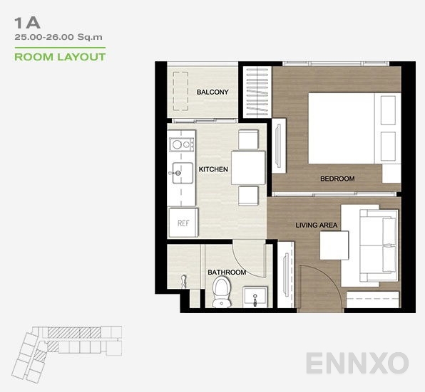 รูปแปลนห้อง 1 Bedroom โครงการ เดอะ เบส พาร์คอีสต์ สุขุมวิท 77