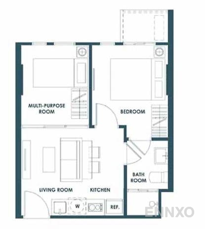 รูปแปลนห้อง 1 Bedroom ของโครงการ The Base Sukhumvit 50