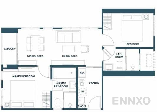 รูปแปลนห้อง 2 Bedroom ของโครงการ The Base Sukhumvit 50
