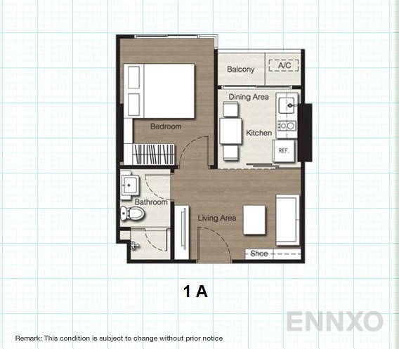 รูปแปลนห้อง 1 Bedroom ของโครงการ เดอะ เบส สุขุมวิท 77