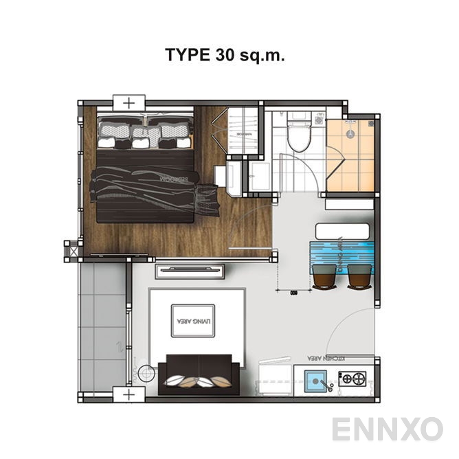รูปแปลนห้อง 1 Bedroom TYPE A ของโครงการ The city hatyai