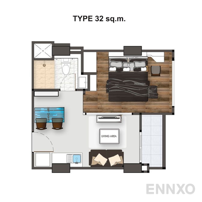 รูปแปลนห้อง 1 Bedroom TYPE B ของโครงการ The city hatyai