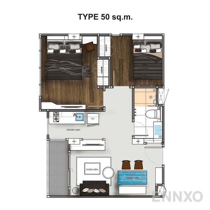 รูปแปลนห้อง 2 Bedroom ของโครงการ The city hatyai