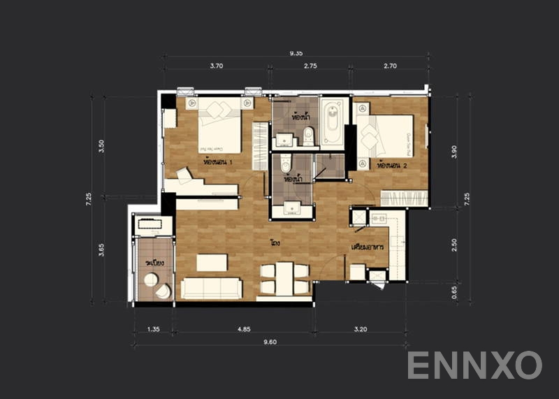 รูปแปลนห้อง 2 Bedrooms ของโครงการ เดอะ โคสต์ แบงค็อก