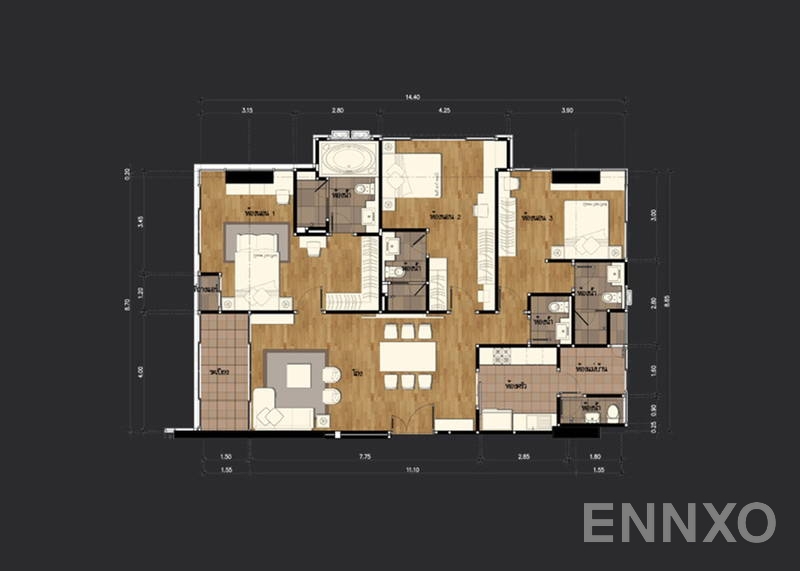 รูปแปลนห้อง 3 Bedrooms ของโครงการ เดอะ โคสต์ แบงค็อก