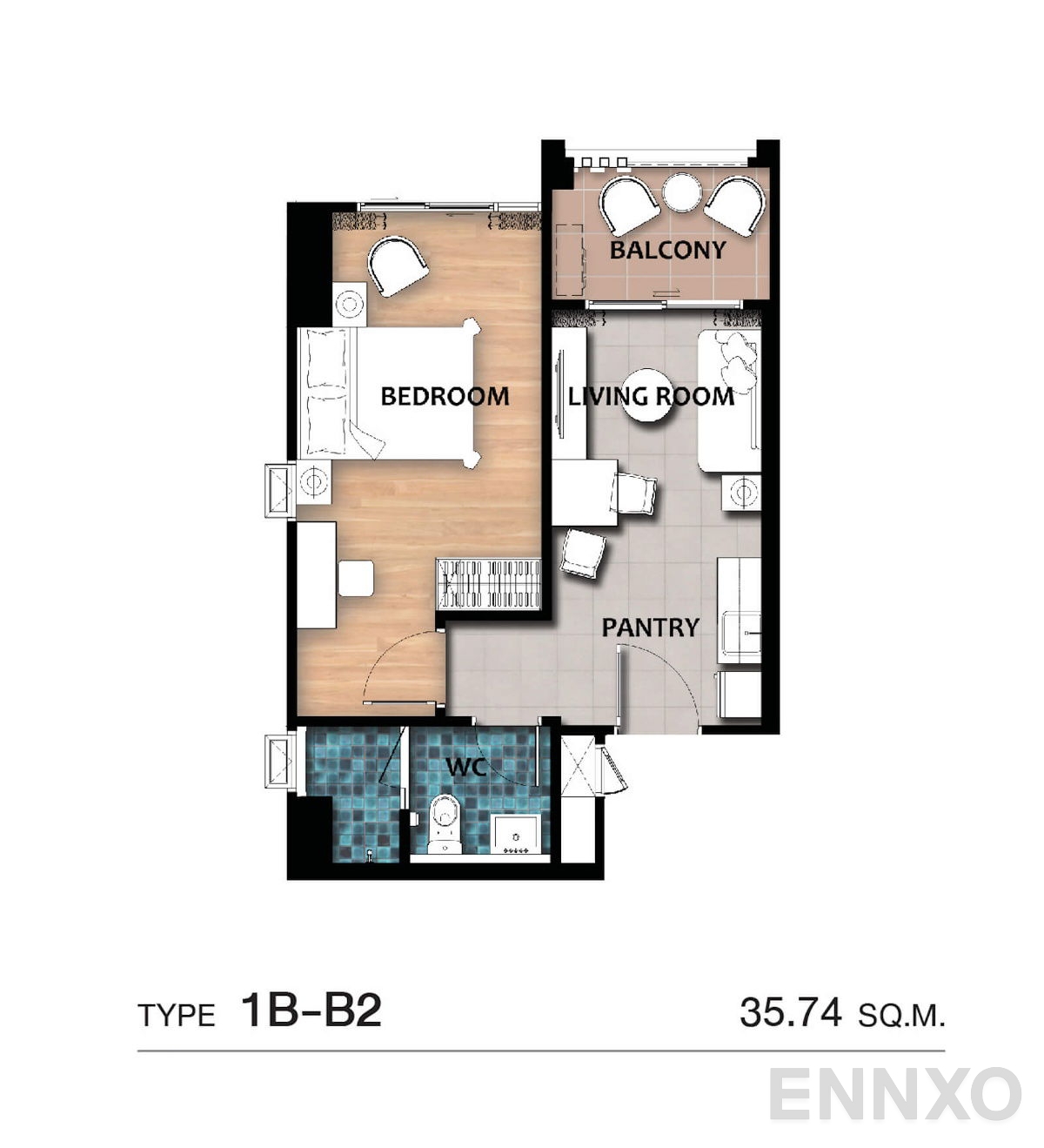 รูปแปลนห้อง Type 1B-B2 ของโครงการ เดอะ คอร์ทยาร์ด ระยอง