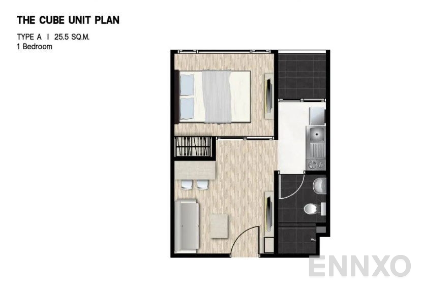 รูปแปลนห้อง 1 Bedroom ของโครงการ เดอะคิวบ์ ลอฟท์ นวลจันทร์