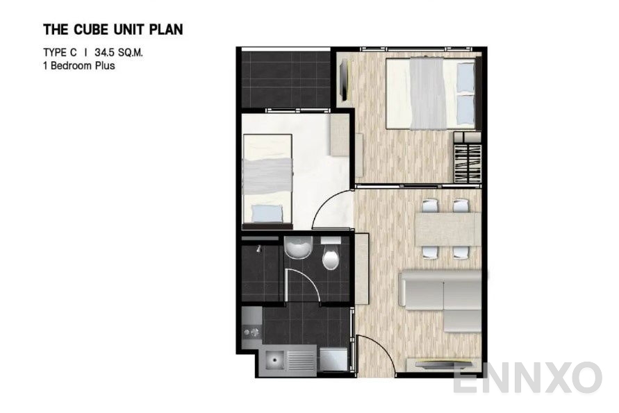 รูปแปลนห้อง 1 Bedroom Plus ของโครงการ เดอะคิวบ์ ลอฟท์ นวลจันทร์