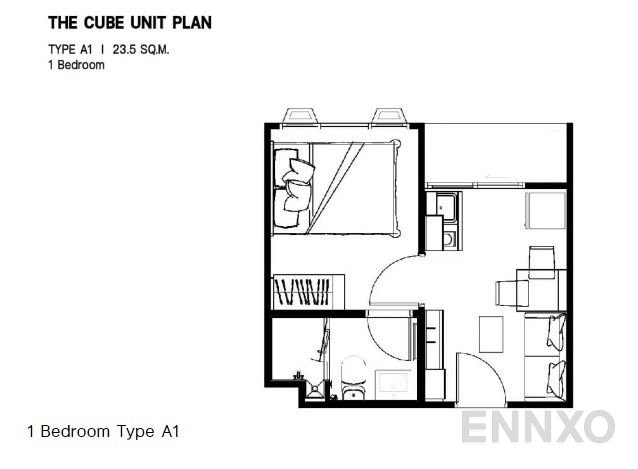รูปแปลนห้อง Type A1 ของโครงการ เดอะคิวบ์ ลอฟท์ ศรีนครินทร์ - เทพารักษ์