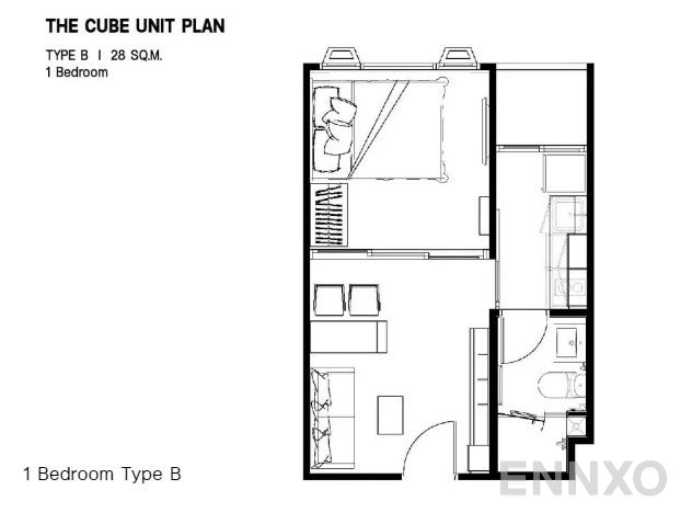 รูปแปลนห้อง Type B ของโครงการ เดอะคิวบ์ ลอฟท์ ศรีนครินทร์ - เทพารักษ์