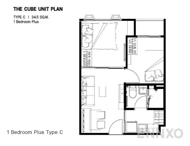 รูปแปลนห้อง 1 Bedroom Plus ของโครงการ เดอะคิวบ์ ลอฟท์ ศรีนครินทร์ - เทพารักษ์