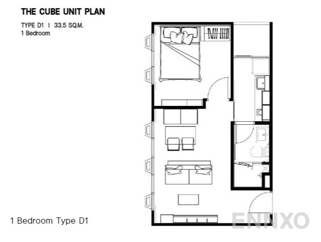 รูปแปลนห้อง Type D1 ของโครงการ เดอะคิวบ์ ลอฟท์ ศรีนครินทร์ - เทพารักษ์